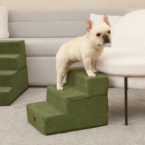 EHEYCIGA Dog Stairs for Small Dogs 13.5" H, 3-Step Dog Steps for Cats, Olive Green - Image 4