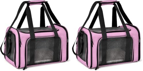 Henkelion Pet Carrier for Small Medium Cats Dogs Puppies up to 15 Lbs, TSA Airline Approved, Soft Sided, Collapsible Travel - Pink (Pack of 2) by Henkelion