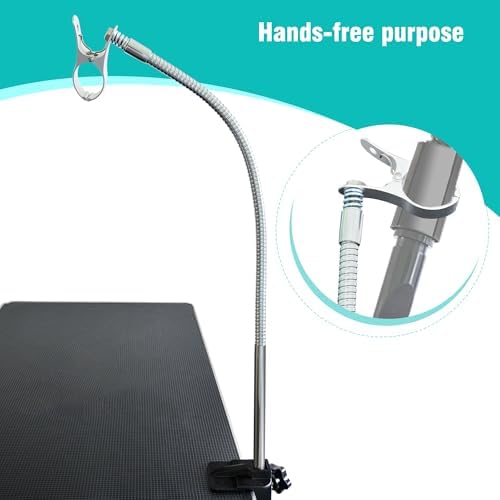 SHELANDY Dog Pet Grooming Table Hair Dryer Stand Hose Tube Holder Hands-Free Stainless Steel Groomers Adjustable Third Arm with Clamp - Image 2