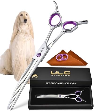 ULG 7.5 Inch Curved Thinning Shears for Dogs, 46T Grooming Scissors by ULG