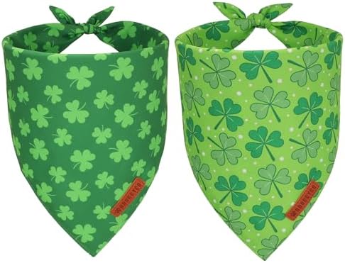 ADOGGYGO St. Patrick's Day Dog Bandana, Green Shamrock Pet Scarf, Adjustable Fit Saint Patrick Bandanas for Large and Extra Large Dogs (X-Large) by ADOGGYGO