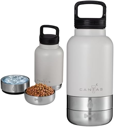 32oz Insulated Dog Water Bottle, Leak Proof with Food & Water Bowls by Canyas