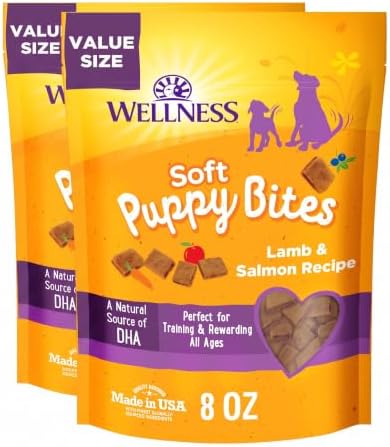 Wellness Soft Puppy Bites Healthy Grain-Free Treats for Training, Dog Treats with Real Meat and DHA, No Artificial Flavors (Lamb & Salmon, 8-Ounce Bag) (Pack of 2) by WellnessNaturalPetFood