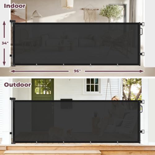 96" Retractable Baby Gate, Long Mesh Dog Gate for Garage Deck Porch - Image 2