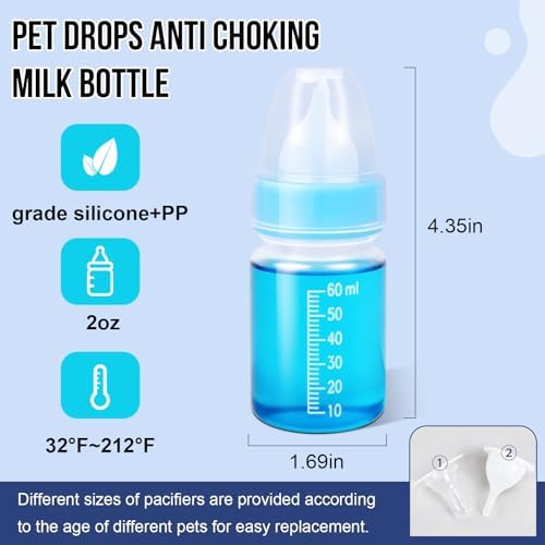 ASEVAT 2 oz 3Pack Kitten Bottles for Nursing,Puppy Bottles for Nursing Puppy Milk, Anti-Choking Puppy Feeder Design,with 4pcs Replaceable and Reusable Silicone Nipples - Image 5