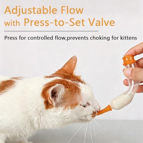 Pet Feeding Bottle | Adjustable Flow Nipples 1-2-3 Holes + Press Valve |Includes 3 Nipples & Cleaning Brush | Easy to Grip Kit for Kittens & Puppies (Banana-Shaped Milk Bottle Set(5 Piece)) - Image 6