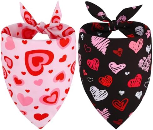 Vivifying 2 Pack Valentine's Day Dog Bandanas - Triangle Dog Scarf with Heart Design, Reversible for Festive Photo Props and Decor (Large, Valentine's Day) by Vivifying