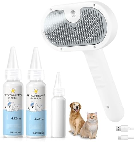 Pet Steam Brush for Dog, cat brushes for indoor cats - 2 Waterless Shampoo by LetsFeedPetPremiumCollectio