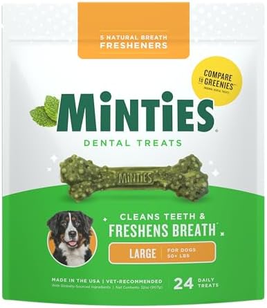 Minties Mint Dental Chews for Dogs, Large Breeds 50+ lbs, 24 Ct by Minties