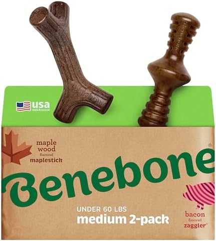 Benebone 2-Count Maplestick/Zaggler Durable Dog Chew Toys, Dog Bones, Medium (Pack of 6) by Benebone