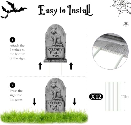 6 Pack Halloween Graveyard Decorations Outdoor, Funny Animal Cemetery Yard Signs with Stakes, Spooky Cat Bat Spider Owl Pig Tombstones, 11" x 17" Lawn Yard Signs for Halloween Outdoor Décor - Image 3