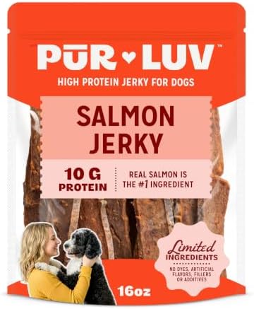 Pur Luv Salmon Jerky Dog Treats, Soft and Chewy, 10g Protein by PurLuv
