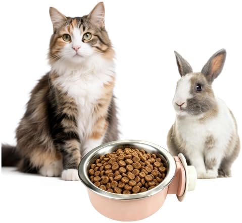 2Pcs Pets Lightweight Stainless Steel Bowl,Removable Stainless Steel Pet Hanging Food Water Feeder Bowl for Puppy Dog Cat Rabbit Ferret Bird Gunea Pigs (Pink-Small) - Image 6