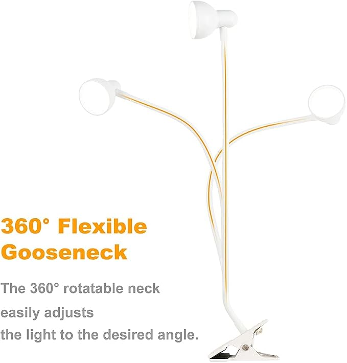 LiFMIRA Clip on Lamp USB Reading Light, Desk Lamp with Clamp White | 3 Color Modes, 10 Dimmable Brightness Eye Care Clamp Lamp with Flexible Gooseneck for Reading in Bed Desk Headboard Computer - Image 7