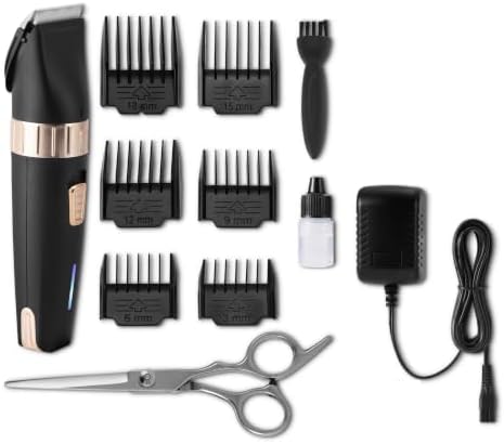 Amazon Basics Dog Clippers Low Noise Rechargeable Cordless Pet Grooming Kit with 6 Comb Sizes for Dogs Cats, Black by AmazonBasics