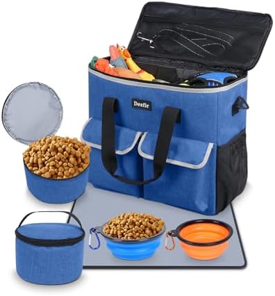 Dog Travel Bag - Dog Travel Kit for a Weekend Away Set Includes Pet Travel Bag Organizer for Accessories, 2 Collapsible Bowls, 2 Travel Food Container by Handor