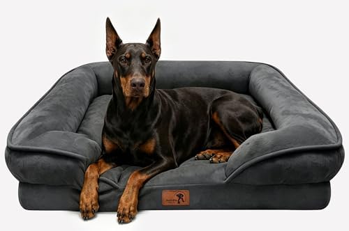 Spotted Play Orthopedic Dog Bed with Sides - Sofa Beds for Extra Large Dogs, Supportive Foam Pet Couch Bed with Washable Removable Cover, Waterproof Lining and Non-Slip Bottom, Dark Grey - XL-Plus by Spotted+Play