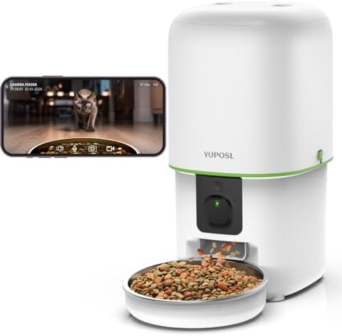 Automatic Cat Feeder with Camera - 5G WiFi Auto Cat Food Dispenser, 1080P HD Video with Night Vision, 1-15 Meals, 1-99 Portions, 2-Way Audio, Keeps Food Fresh, 4L Timed Pet Feeder Also for Dogs by Yuposl