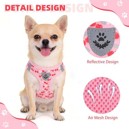 KOOLTAIL Dog Harness for Small Medium Dogs,Dog Harness and Leash Set, Step in No Pull Soft Mesh Padded Adjustable and Reflective Pet Vest Harness Puppy, Plaid Extra Harness for XS S Dogs,Pink Cherry,M - Image 5