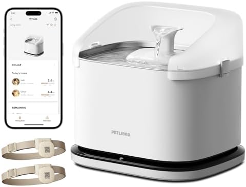 PETLIBRO Cats Water Fountain for Multi Cats, Cat Fountain with RFID Recognition Each Pet, 3L/101oz Pump-Free Cat Water Fountain Stainless Steel Tray, 2.4G Wi-Fi APP Pet Water Fountain x2 Collar Tags by Unknown