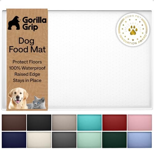 GORILLA GRIP Dog Food Mat, 100% Waterproof Silicone, 16x10 White by GorillaGrip