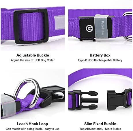 PcEoTllar Light up Dog Collar, for Night Walking, Adjustable, Purple, S - Image 4