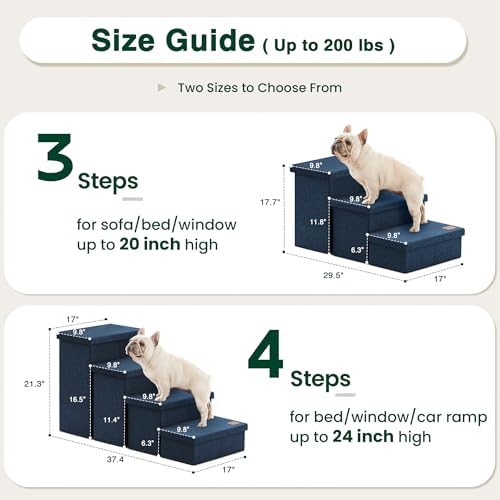 Love's cabin Dog Stairs for High Bed, Foldable Pet Stairs for Small Medium or Large Dogs Puppy with Storage for Bed or Couch, Cat Dog Steps Ramp with Zip up to 200 lbs, Navy Blue, 3 Steps - Image 2