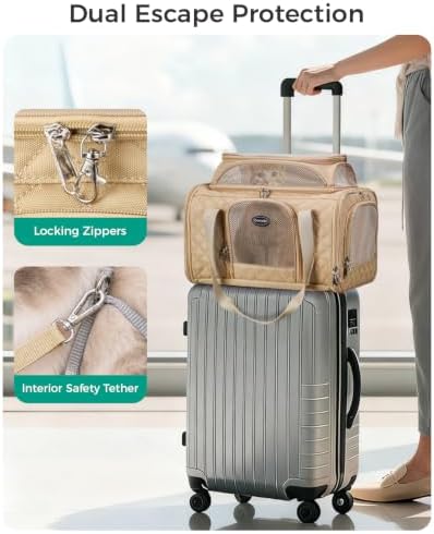 Pet Carrier Airline Approved 18x13x9.5 in, Soft-Sided Top-Expandable, Brown - Image 5