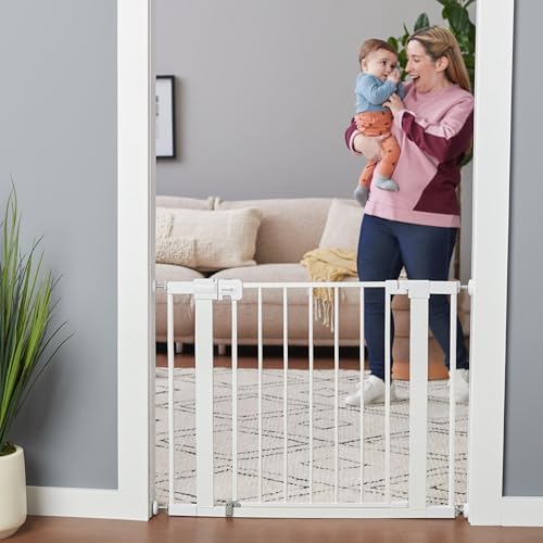 Safety 1st Easy Install Walk Thru Baby Gate for Doorway With Door, Dog Gates, Fits 29"-38", Easy Install 28" Tall, White - Image 2