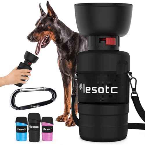 lesotc Dog Water Bottle, Portable Water Dispenser with Water Bowl, Leak Proof Pet Travel Squeeze Bottle, Puppy Essentials Dog Stuff Accessories for Outdoor Walking, Hiking, Camping Doggie Gift by lesotcbrand