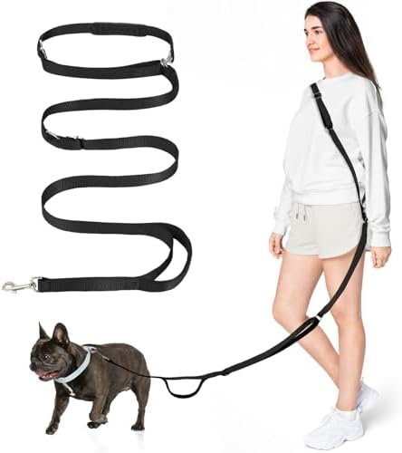 9.19ft Hands Free Dog Leash Adjustable for Medium Dogs, Black by Tivray