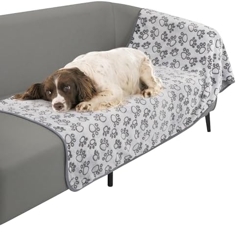 Stuffed Premium Soft Dog Couch Blanket, with Flannel Cute Paw Print, 30 * 70 inches, Cat Blanket Puppy Supplies Dog Products Stuff Essentials, Gray by STUFFED