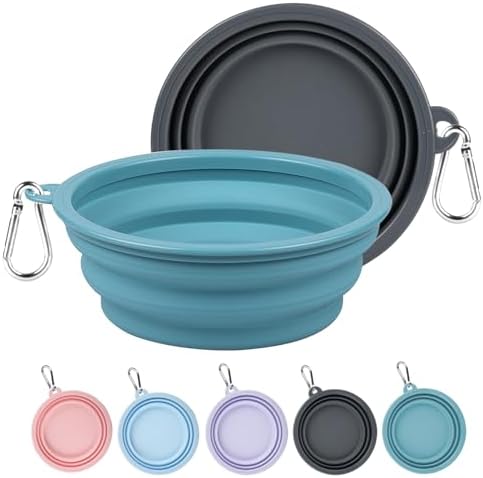 Kytely Collapsible Dog Bowls Medium, 2Pack Foldable Dog Travel Bowl, Portable Pet Water Food Bowl with Clasp, Pet Cat Feeding Cup Dish for Traveling, Walking, Hiking (Blue+Grey) by Kytely