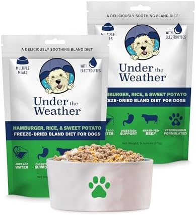 Under the Weather Bland Diet for Dogs | Easy to Digest for Sick Dogs |Always Be Ready| Contains Electrolytes - Natural Freeze Dried 100% Human Grade Meats| 2 Pack- Rice, Hamburger & Sweet Potato - 6oz by UndertheWeather