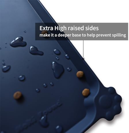 Hoki Found Large Waterproof Silicone Pet Food Mats Tray - Non Slip Pet Bowl Mats Placemat - Dog Pet Cat Feeding Mat - Dog Cat Food Mats -Pet Water Mats for Floors - French Navy - Image 2