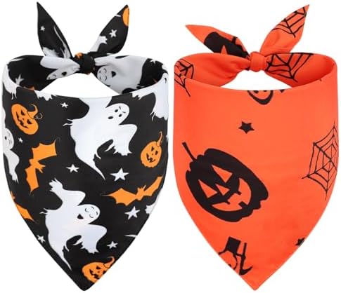 Vivifying 2 Pack Halloween Dog Bandanas, Spooky and Pumpkins Pattern by Vivifying
