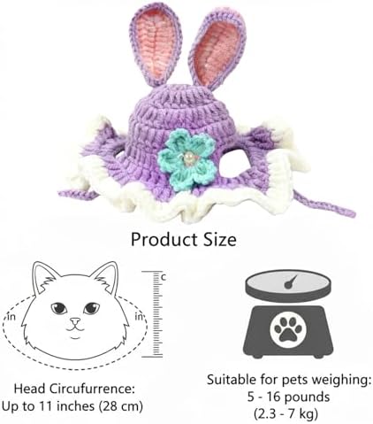Cute Cat Hats Costume Suitable for 5 to16 lbs - Rabbit Kitten Hat Head Circumference 11" or Less Cat Hats for Cats only Pet Christmas Photography Outfits - Image 7