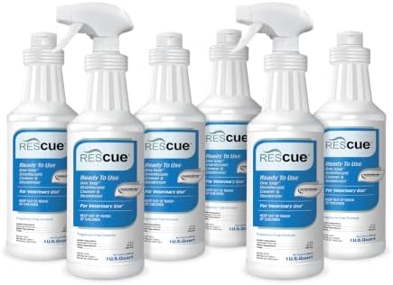 REScue One-Step Ready-to-Use Disinfectant Cleaner & Deodorizer – For Veterinary Use, Animal Shelters, Pet Foster Homes, Kennels, Litter Box – 32 Ounce RTU (6 Pack) by REScue