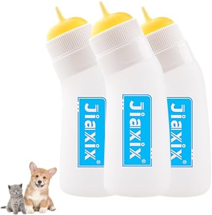 3 Pack Kitten Silicone Nursing Bottle,Silicone Feeding Nipple, Reusable Newborn Kitten Supplies, Suitable for Feeding Kitten, Puppy, Rabbit, Hamster (Yellow, Small) by JiaxixofPetSupplies