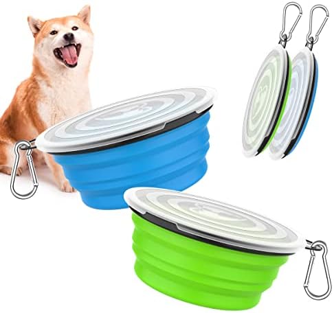 Pawaboo Collapsible Travel Dog Bowls 2 Pack with Lids&Carabiners Silicone by Pawaboo