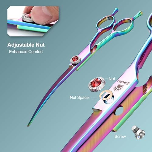 GLADOG Pro Rainbow 7 Inch Professional Pet Grooming Scissors Kit, 6-in-1 Dog Scissors, Titanium Coated, Stainless Steel, Right Handed, 5 Count - Image 2