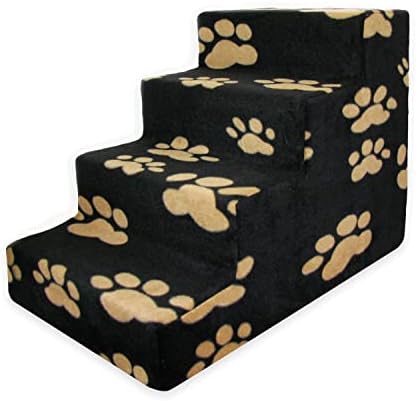 Best Pet Supplies Dog Stairs & Steps - Foam Steps for Small Dogs & Cats, Non-Slip Indoor Balanced Pet Step Support, Dog Ramp, No Assembly, Paw Print on Black, 4-Step (18-inch Height) by BestPetSuppliesLLC