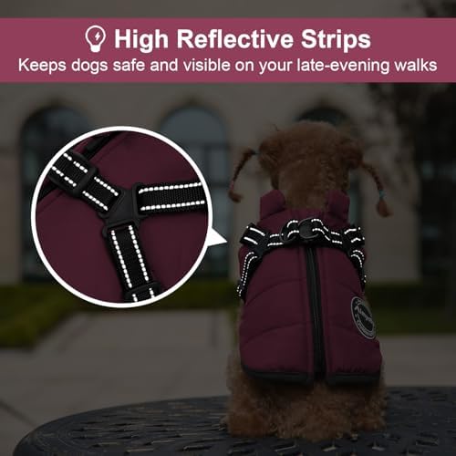 Warm Dog Winter Coat, Fashion Pet Cold Weather Jacket with Built-in Harness, Reflective & Adjustable Comfortable Pet Vest, Windproof Apparel for Small Medium Large Dogs (Purple) - Image 6