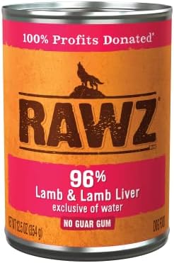 Rawz 96% Meat Canned Wet Food for Dogs 12 Pack/ 12.5 oz. Cans (Lamb/Lamb Liver) by RawzNaturalPetFood