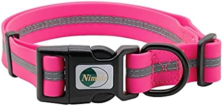 Nimble Reflective Waterproof Dog Collar Adjustable Odor Resistant Easy Clean Pet Collar for Small Medium Large Dogs Night Walking Outdoor Rainy Use (Medium (11.81”-18.5”inches), Pink) by NIMBLE