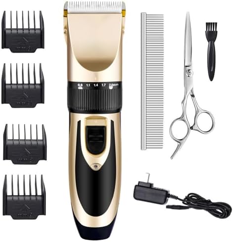 Highdas Dog Clippers for Grooming Low Noise, Cordless Electric Dog Grooming Kit Clippers Rechargeable, Quiet Dog Shaver, Pet Hair Trimmer Kit for Dogs & Cats (Gold) by HighdasDogGroomingKit