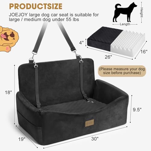 JOEJOY Dog Car Seat for Large Medium Sized Dogs Under 55 lbs, Dog Booster Seat for 2 Small Dogs with Detachable Washable Cover, Memory Foam Pet Car Seat with 2 Safety Belts and Storage Pockets - Image 5