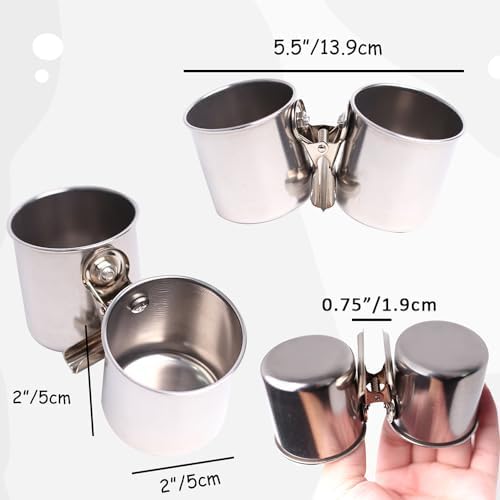 Bird Carrier, Portable Small Bird Parrot Parakeet Carrier with Standing Perch and Stainless Steel Tray, Side Access Window Collapsible (Silver, Clamp Cups) - Image 2