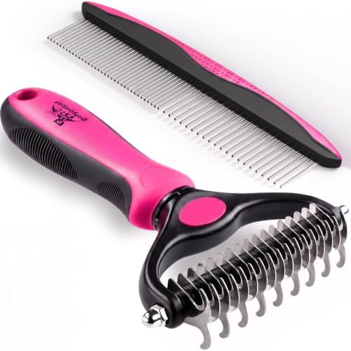 Pat Your Pet Deshedding Brush & Metal Comb Grooming Combo for Cats & Dogs by PatYourPet