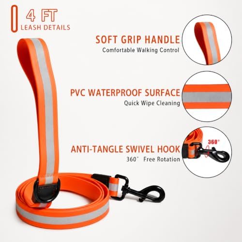 Reflective Small Dog Collar and Leash Set, Waterproof PVC Puppy Collar and Leash Adjustable Walking Set for Medium Large Dogs, 4.9FT Easy Clean Pet Sets - Image 2